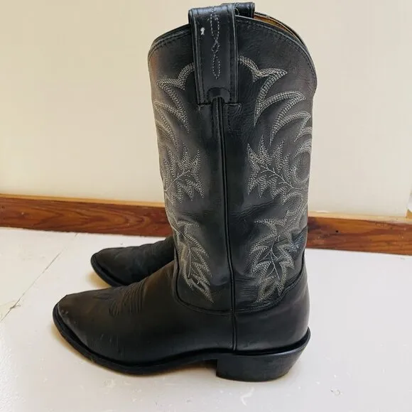 Tony Lama Black Leather Cowboy Boots Mens 8.5 D Segar Western Embroidered Rodeo