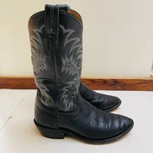 Tony Lama Black Leather Cowboy Boots Mens 8.5 D Segar Western Embroidered Rodeo