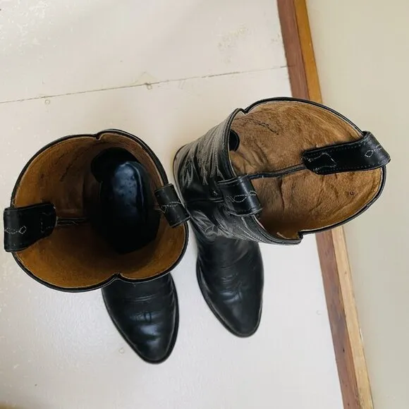 Tony Lama Black Leather Cowboy Boots Mens 8.5 D Segar Western Embroidered Rodeo