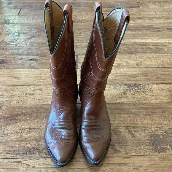 TONY Lama Brown Leather Cowboy Western Rodeo Boots Size 9B