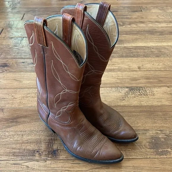 TONY Lama Brown Leather Cowboy Western Rodeo Boots Size 9B