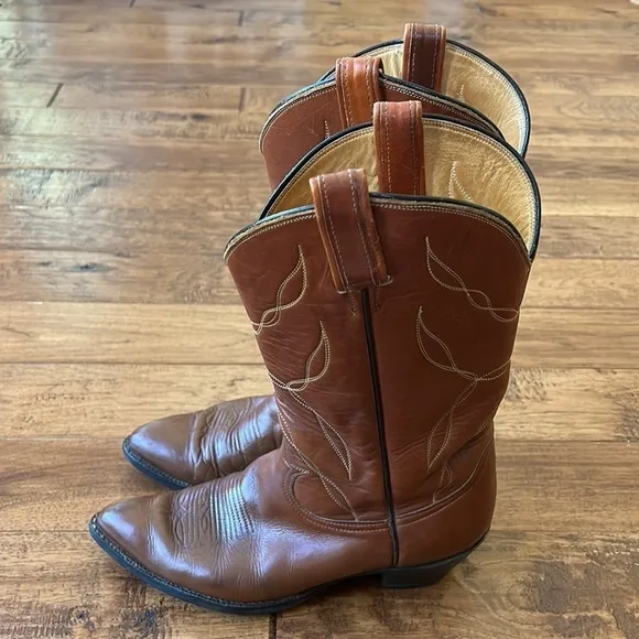 TONY Lama Brown Leather Cowboy Western Rodeo Boots Size 9B