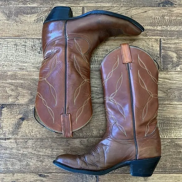 TONY Lama Brown Leather Cowboy Western Rodeo Boots Size 9B