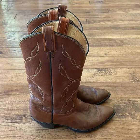 TONY Lama Brown Leather Cowboy Western Rodeo Boots Size 9B