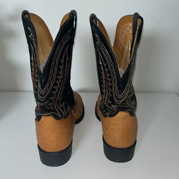 Tony Lama Brown/Black Leather Western Cowboy Boots Size 9.5 EE (Triple Wide)