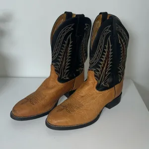 Tony Lama Brown/Black Leather Western Cowboy Boots Size 9.5 EE (Triple Wide)