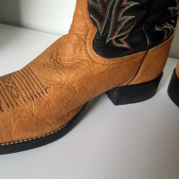 Tony Lama Brown/Black Leather Western Cowboy Boots Size 9.5 EE (Triple Wide)