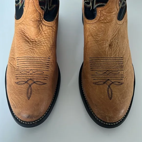 Tony Lama Brown/Black Leather Western Cowboy Boots Size 9.5 EE (Triple Wide)
