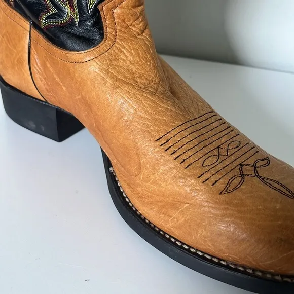 Tony Lama Brown/Black Leather Western Cowboy Boots Size 9.5 EE (Triple Wide)