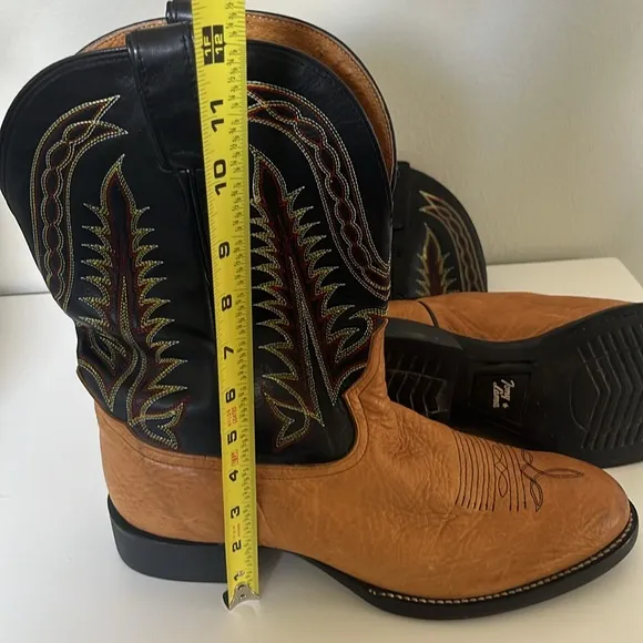 Tony Lama Brown/Black Leather Western Cowboy Boots Size 9.5 EE (Triple Wide)