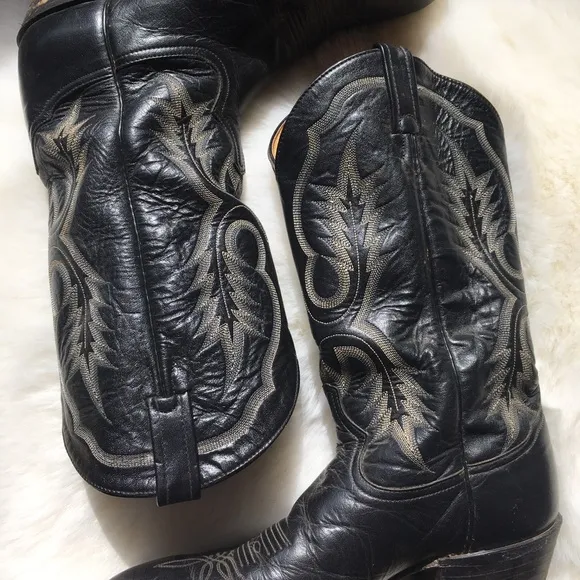 TONY LAMA MENS BLACK LEATHER BOOTS SIZE 10.5