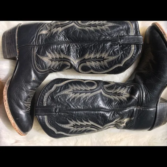 TONY LAMA MENS BLACK LEATHER BOOTS SIZE 10.5