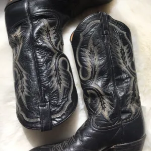 TONY LAMA MENS BLACK LEATHER BOOTS SIZE 10.5