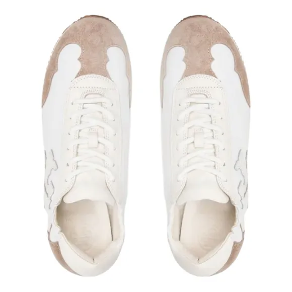 Tory Burch Cerbiatto Suede Leather Nylon Ivory/Tan Sneakers Size 7