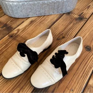 Tory Burch Haverport Oxfords Shoes Leather Classic Broguing &amp; Grosgrain Lace up