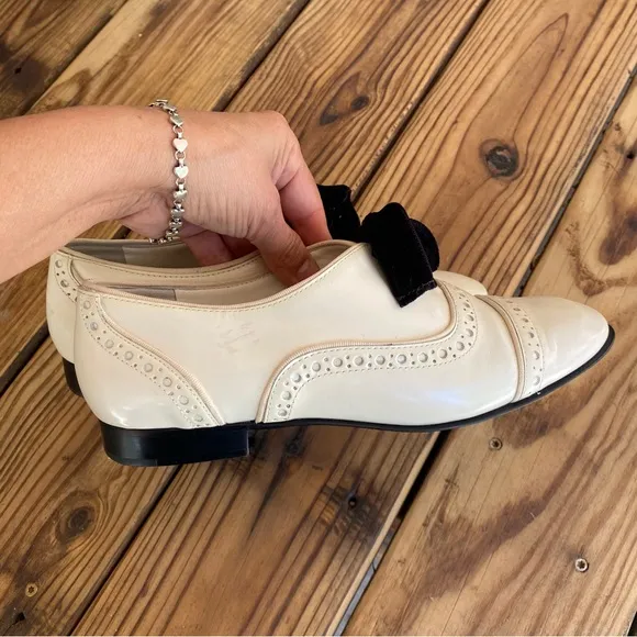 Tory Burch Haverport Oxfords Shoes Leather Classic Broguing &amp; Grosgrain Lace up