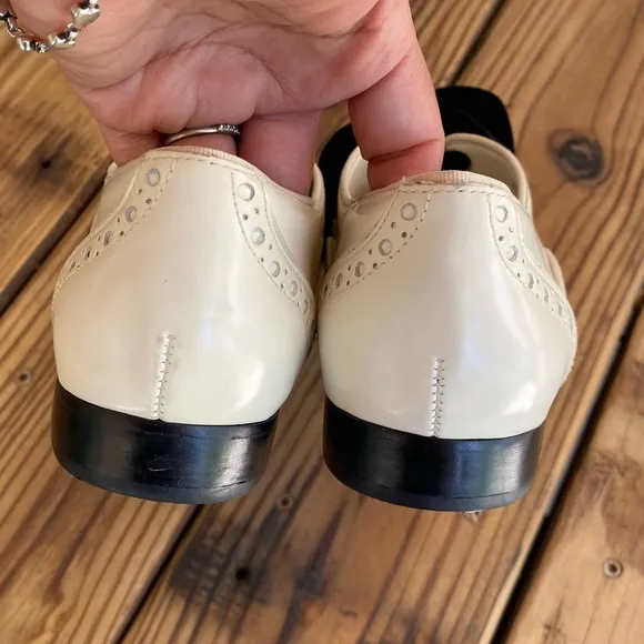 Tory Burch Haverport Oxfords Shoes Leather Classic Broguing &amp; Grosgrain Lace up