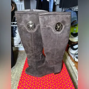 Tory Burch Selma Riding Boots in Soft Suede color Coconut