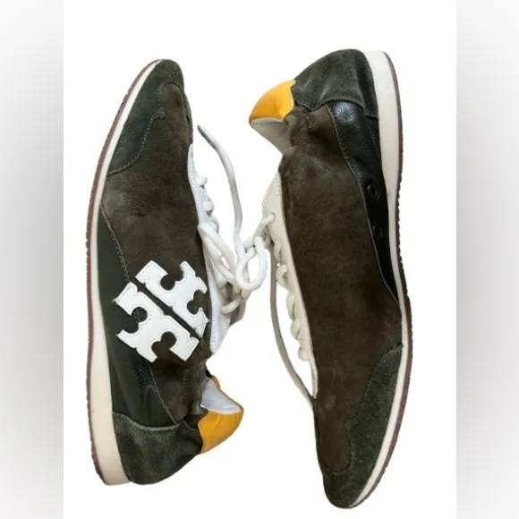 Tory Burch Suede Printed Sneakers in Green and Neutrals Size 9.5