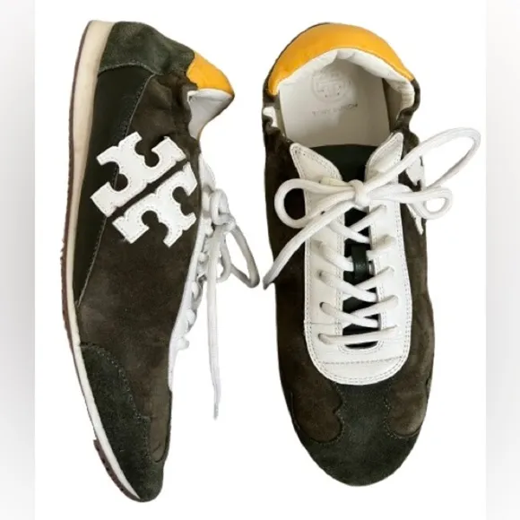 Tory Burch Suede Printed Sneakers in Green and Neutrals Size 9.5
