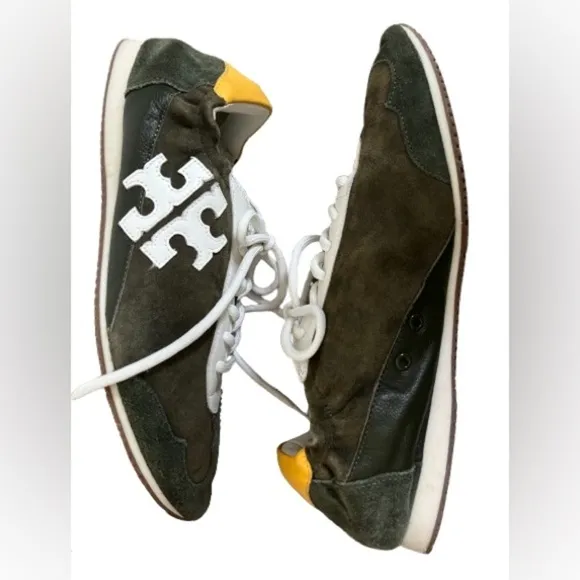 Tory Burch Suede Printed Sneakers in Green and Neutrals Size 9.5