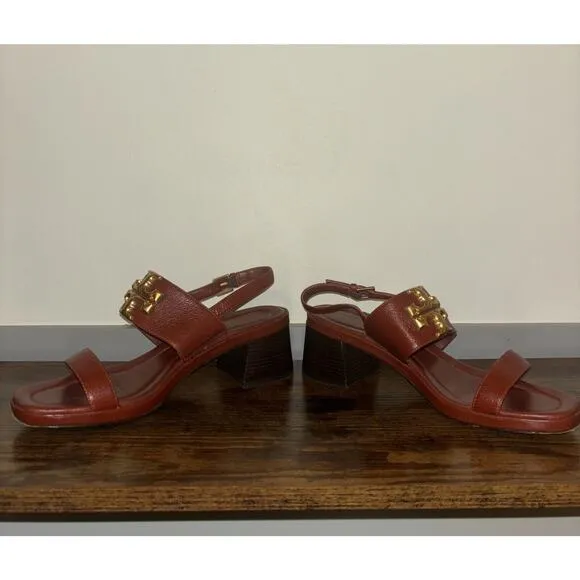 Tory Burch Sz 8 Women’s Eleanor Heel Sandal Red Leather Classic Authentic Shoes