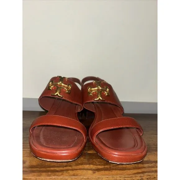 Tory Burch Sz 8 Women’s Eleanor Heel Sandal Red Leather Classic Authentic Shoes