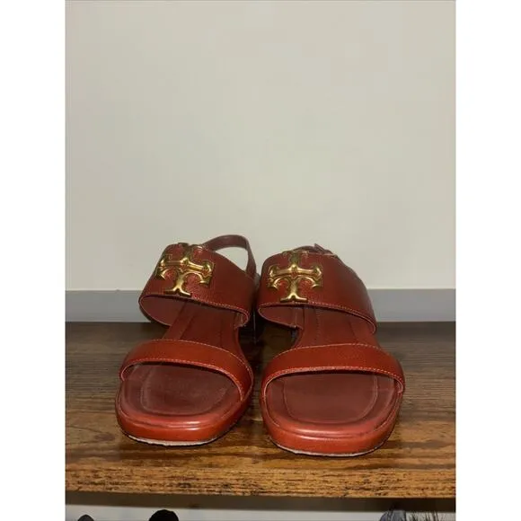 Tory Burch Sz 8 Women’s Eleanor Heel Sandal Red Leather Classic Authentic Shoes