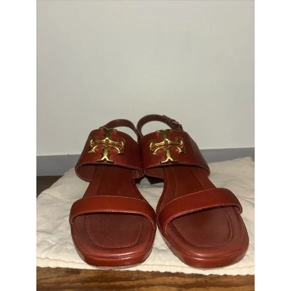 Tory Burch Sz 8 Women’s Eleanor Heel Sandal Red Leather Classic Authentic Shoes