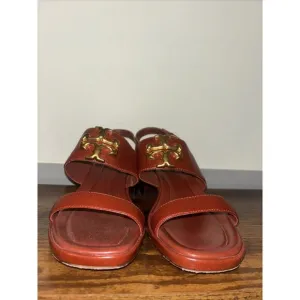 Tory Burch Sz 8 Women’s Eleanor Heel Sandal Red Leather Classic Authentic Shoes
