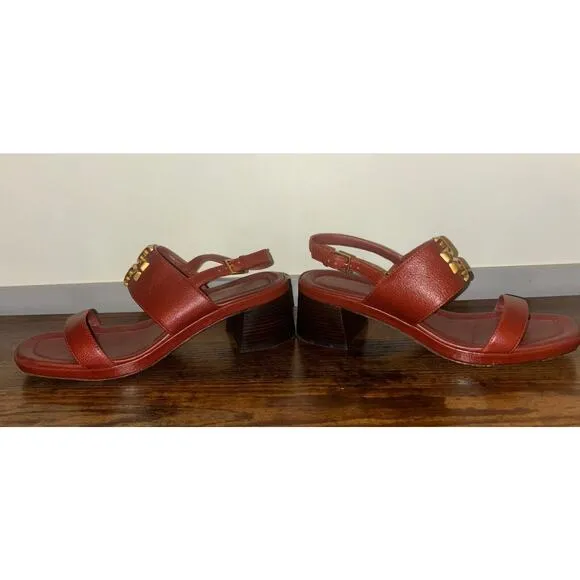 Tory Burch Sz 8 Women’s Eleanor Heel Sandal Red Leather Classic Authentic Shoes