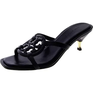Tory Burch Womens Black Leather Slip On Casual Heels Shoes New