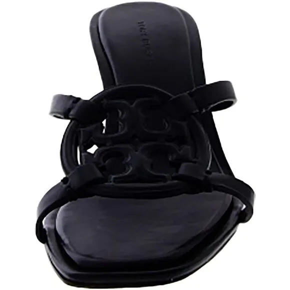 Tory Burch Womens Black Leather Slip On Casual Heels Shoes New