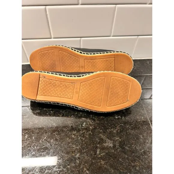 Tory Burch Women's Leather Espadrilles Flat Shoes Comfort Casual Black Size 7.5M