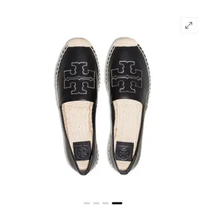 Tory Burch Women's Leather Espadrilles Flat Shoes Comfort Casual Black Size 7.5M