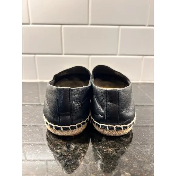 Tory Burch Women's Leather Espadrilles Flat Shoes Comfort Casual Black Size 7.5M