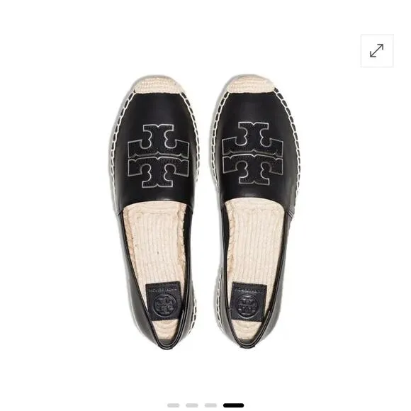 Tory Burch Women's Leather Espadrilles Flat Shoes Comfort Casual Black Size 7.5M