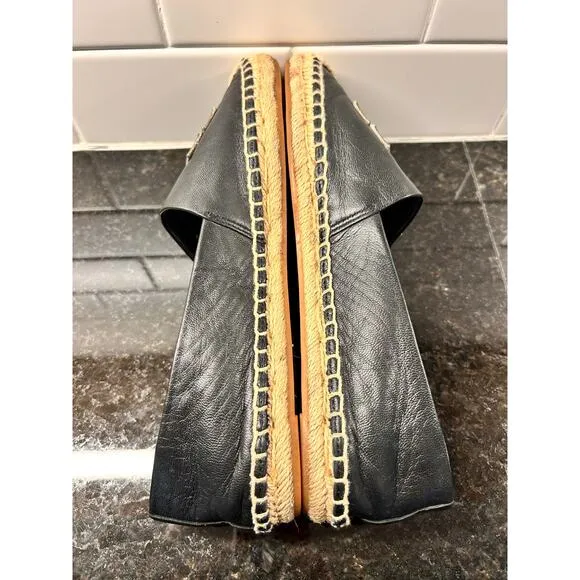 Tory Burch Women's Leather Espadrilles Flat Shoes Comfort Casual Black Size 7.5M