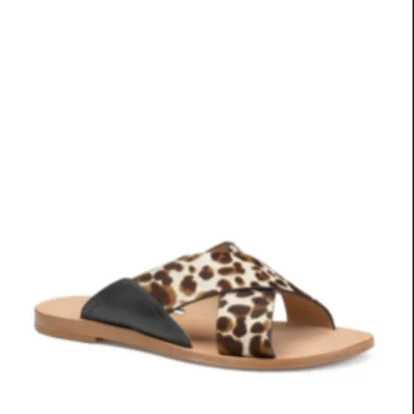 TRASK “SANDI” WHITE LEOPARD CALF HAIR SLIDE SANDAL🆕