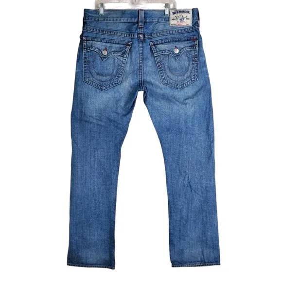 True Religion Blue Jeans Mens 36 Straight Leg Distressed Flap Pockets (38x34.5)