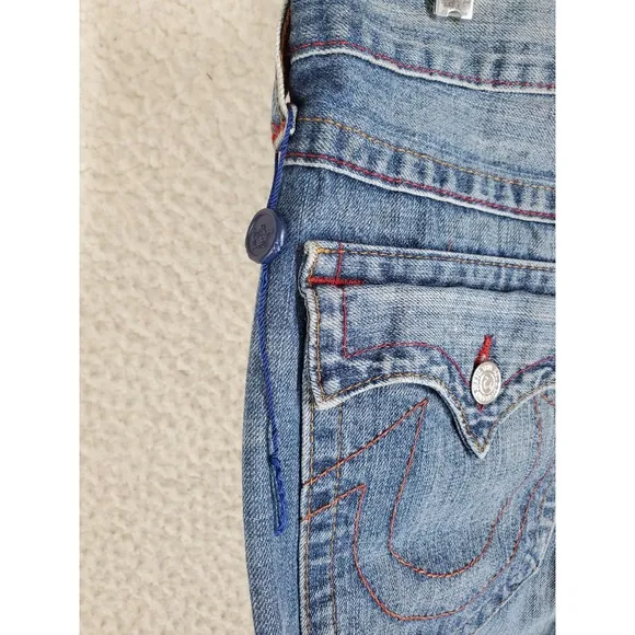 True Religion Blue Jeans Mens 36 Straight Leg Distressed Flap Pockets (38x34.5)