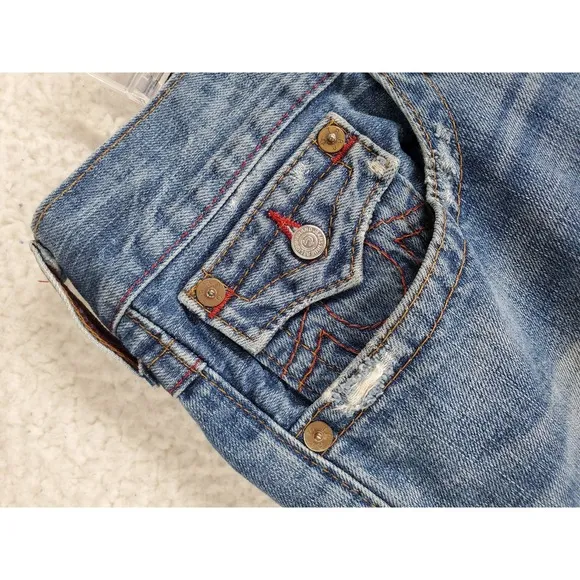 True Religion Blue Jeans Mens 36 Straight Leg Distressed Flap Pockets (38x34.5)