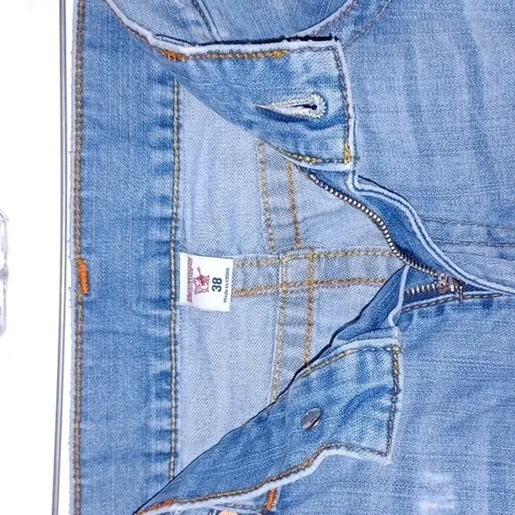 TRUE RELIGION Blue Jeans w/ Orange Stitch Detail, 38W,  32L