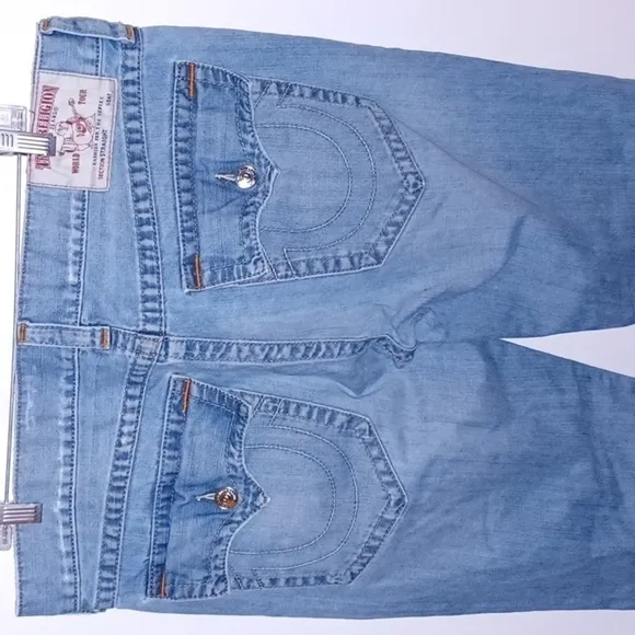TRUE RELIGION Blue Jeans w/ Orange Stitch Detail, 38W,  32L