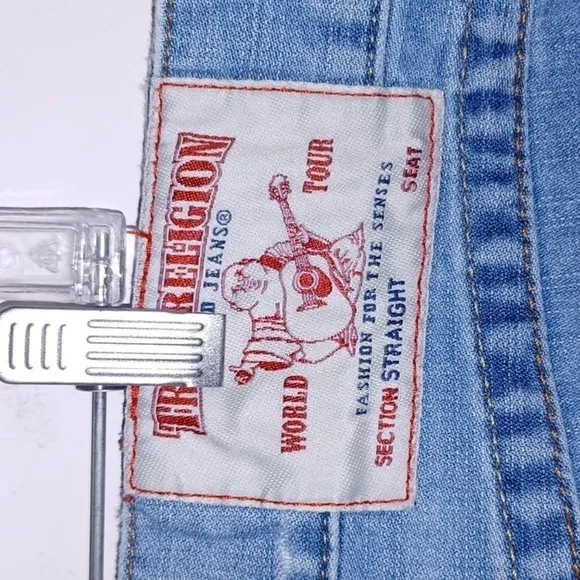 TRUE RELIGION Blue Jeans w/ Orange Stitch Detail, 38W,  32L