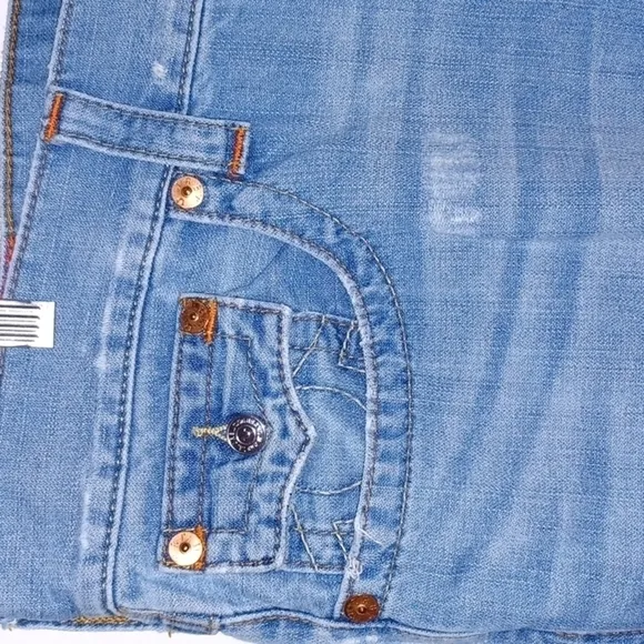 TRUE RELIGION Blue Jeans w/ Orange Stitch Detail, 38W,  32L