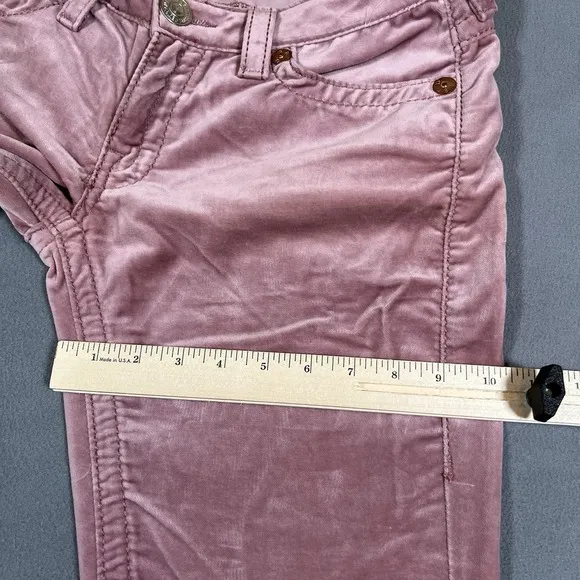 True Religion Joey Big T Velour Flare Leg Pants Sz 31x30 Pink Bootcut Flaps USA