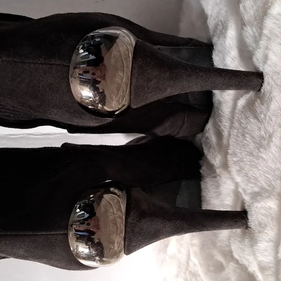 Twice Over the Knee Platform Stiletto Suede Leather Boots Black SZ 37
