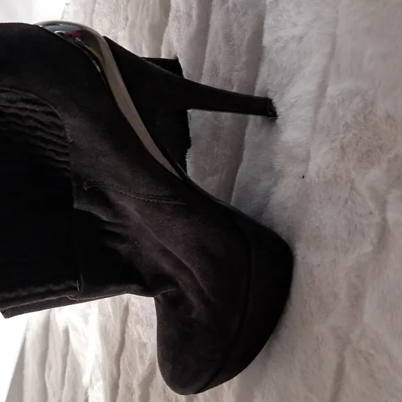 Twice Over the Knee Platform Stiletto Suede Leather Boots Black SZ 37