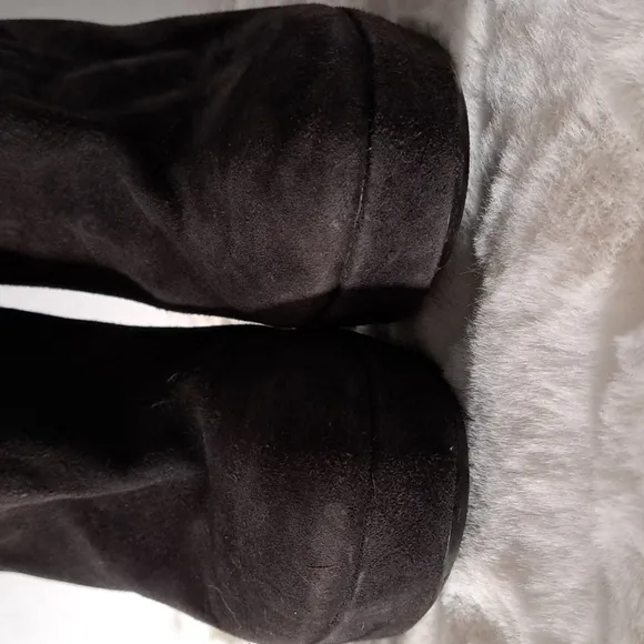 Twice Over the Knee Platform Stiletto Suede Leather Boots Black SZ 37